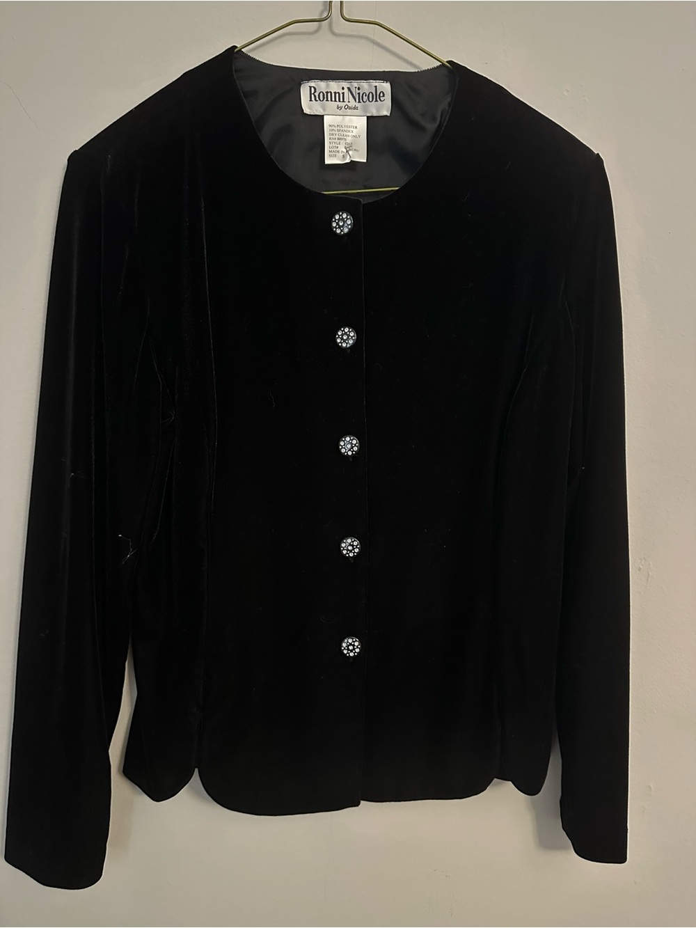 Ronni Nicole Black Velvet Button-Front Blouse with Rhinestone Buttons